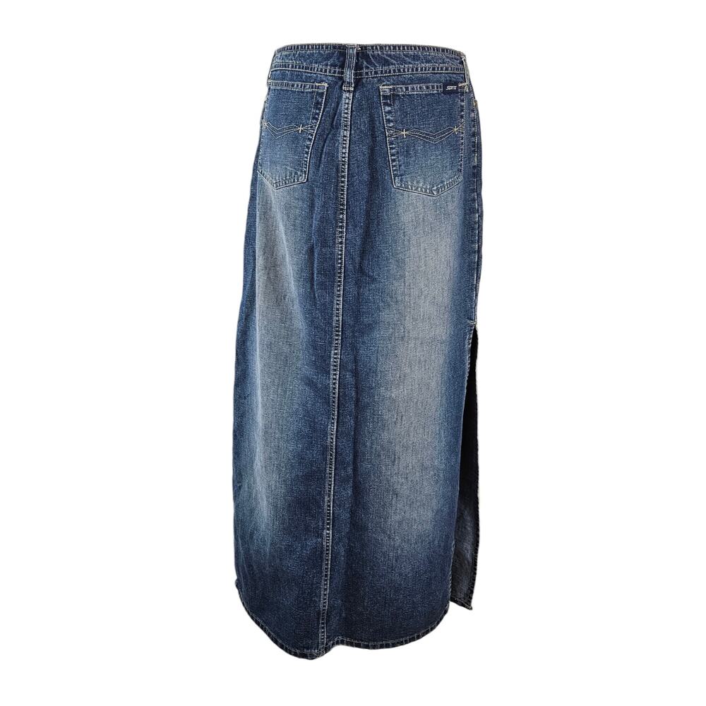 Y2k Denim Maxi Skirt Low-Rise Side Slits Squeeze - Size 9 - Picture 2 of 6